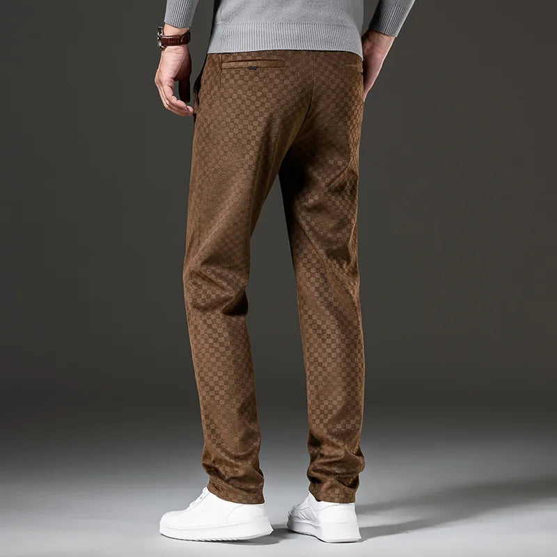 Men's Corduroy Pants with Relaxed Fit and Checkered Pattern