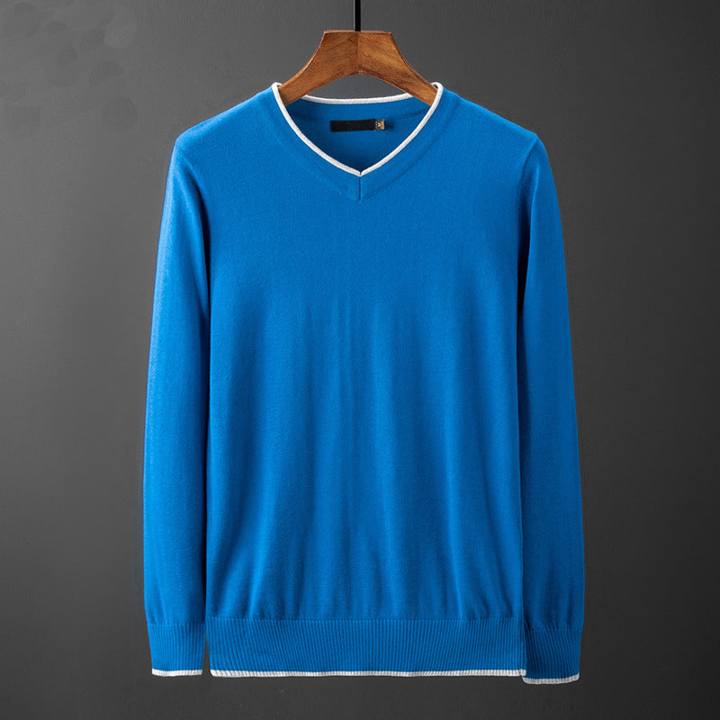 Men's Lightweight Knit V-Neck Sweater with Contrasting Collar