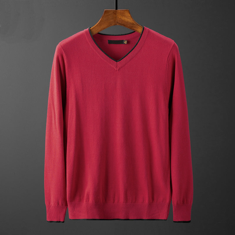 Men's Lightweight Knit V-Neck Sweater with Contrasting Collar
