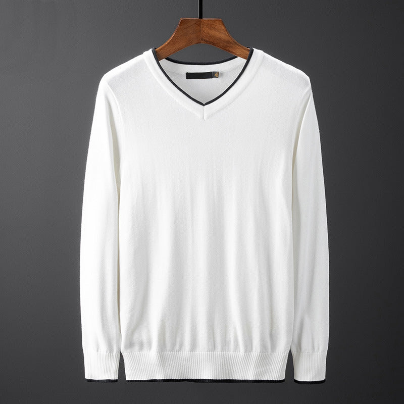 Men's Lightweight Knit V-Neck Sweater with Contrasting Collar