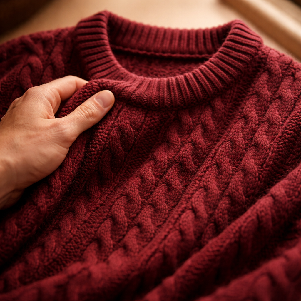 Men's Sweater with Cotton-Blend Cable Knit and Ribbed Crew Neck