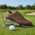 Men's Leather Golf Shoes with Brogue Detailing and Spiked Sole
