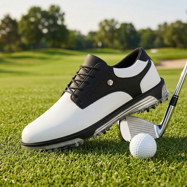 Men's Leather Golf Shoes with Brogue Detailing and Spiked Sole