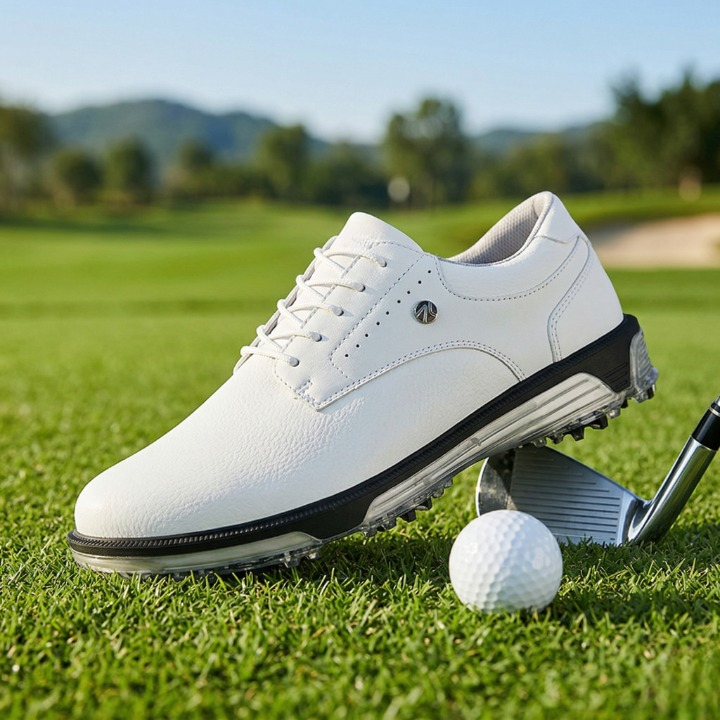 Men's Leather Golf Shoes with Brogue Detailing and Spiked Sole