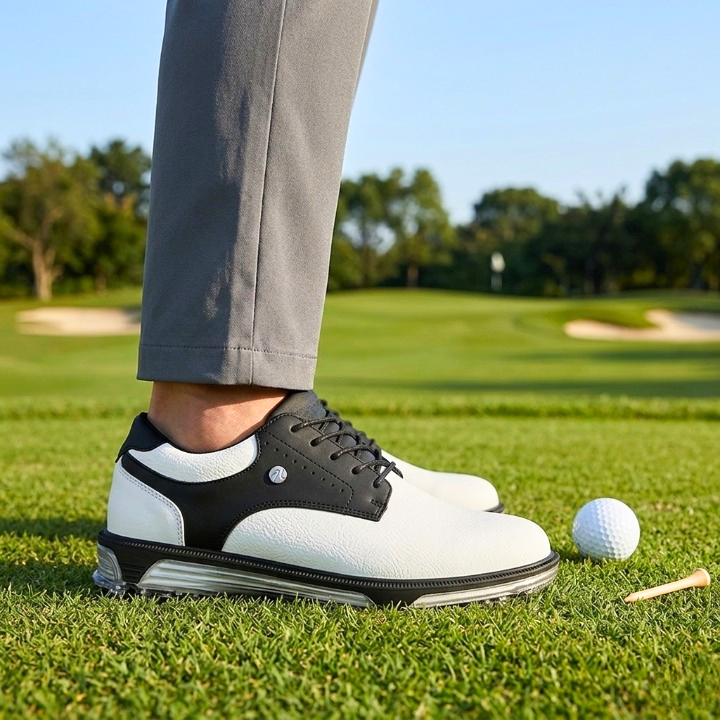 Men's Leather Golf Shoes with Brogue Detailing and Spiked Sole