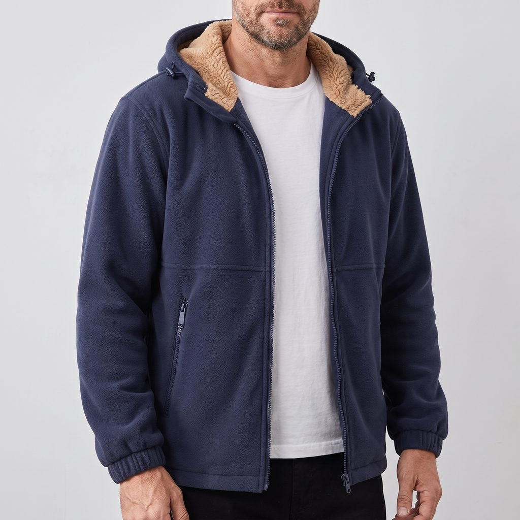 Men's Lambswool Jacket with Adjustable Hood and Zip Pockets