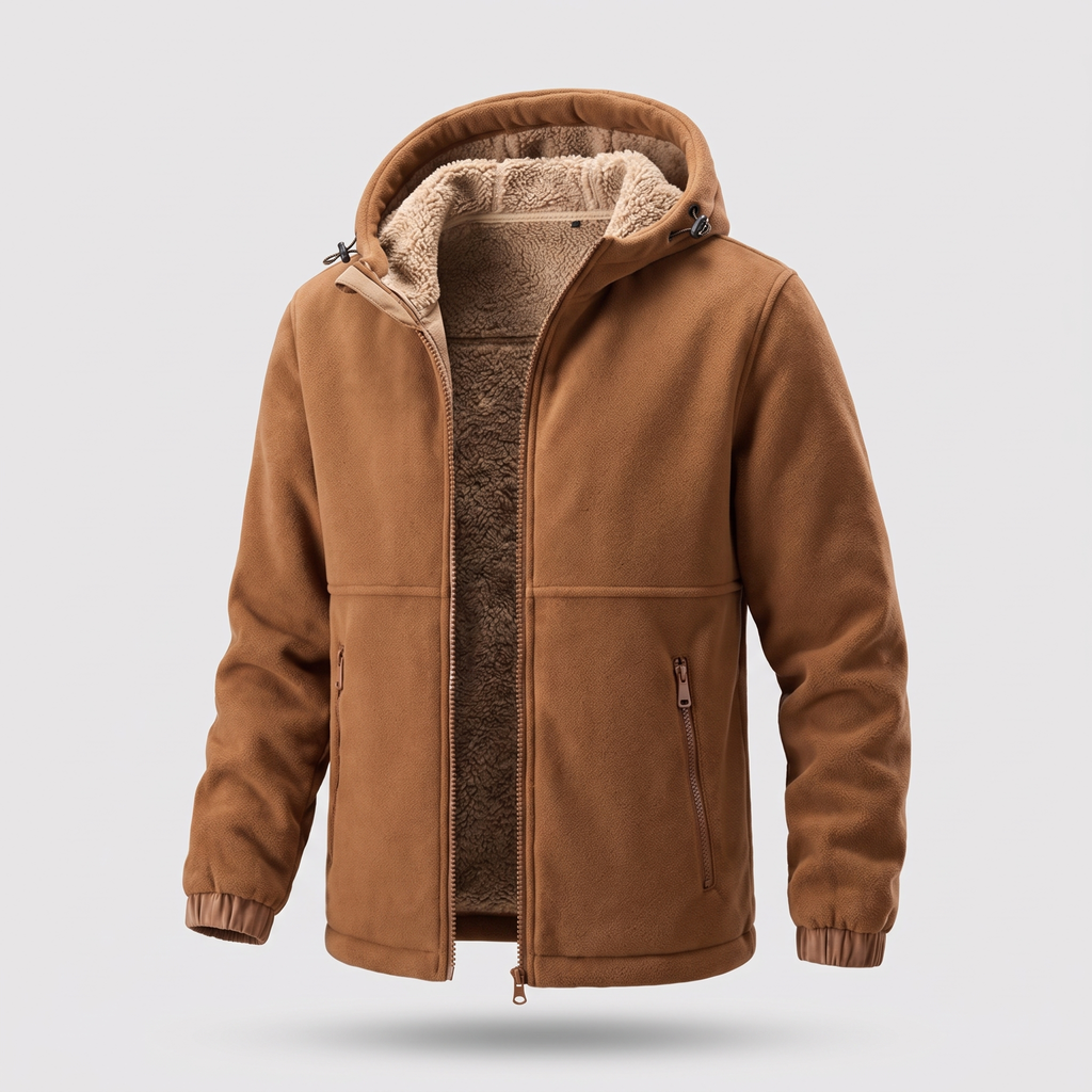 Men's Lambswool Jacket with Adjustable Hood and Zip Pockets