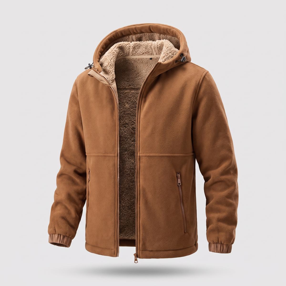 Men's Lambswool Jacket with Adjustable Hood and Zip Pockets