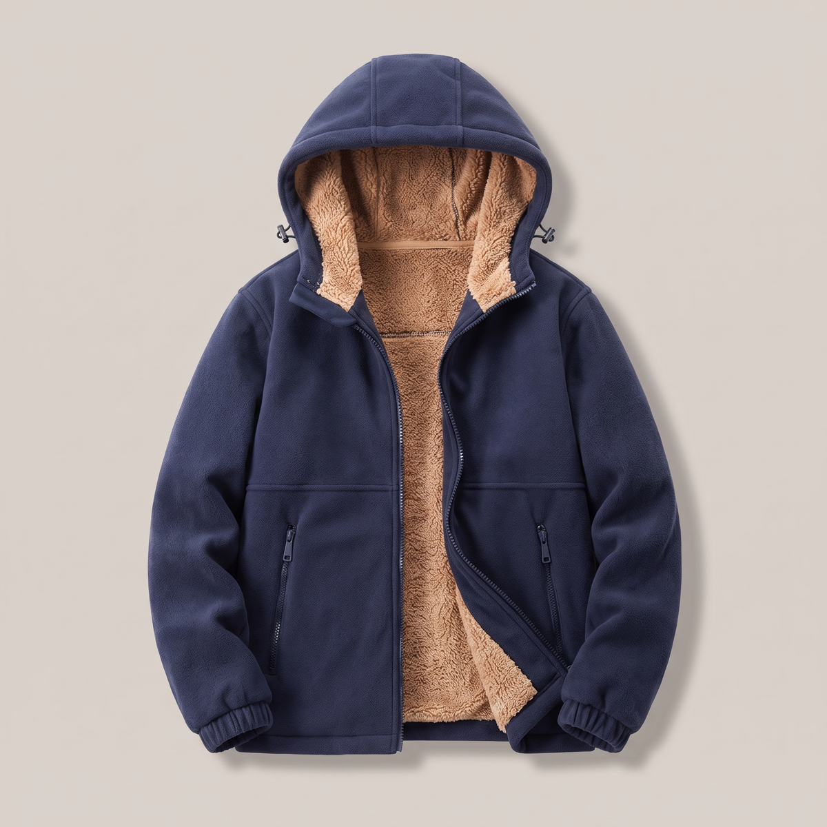 Men's Lambswool Jacket with Adjustable Hood and Zip Pockets
