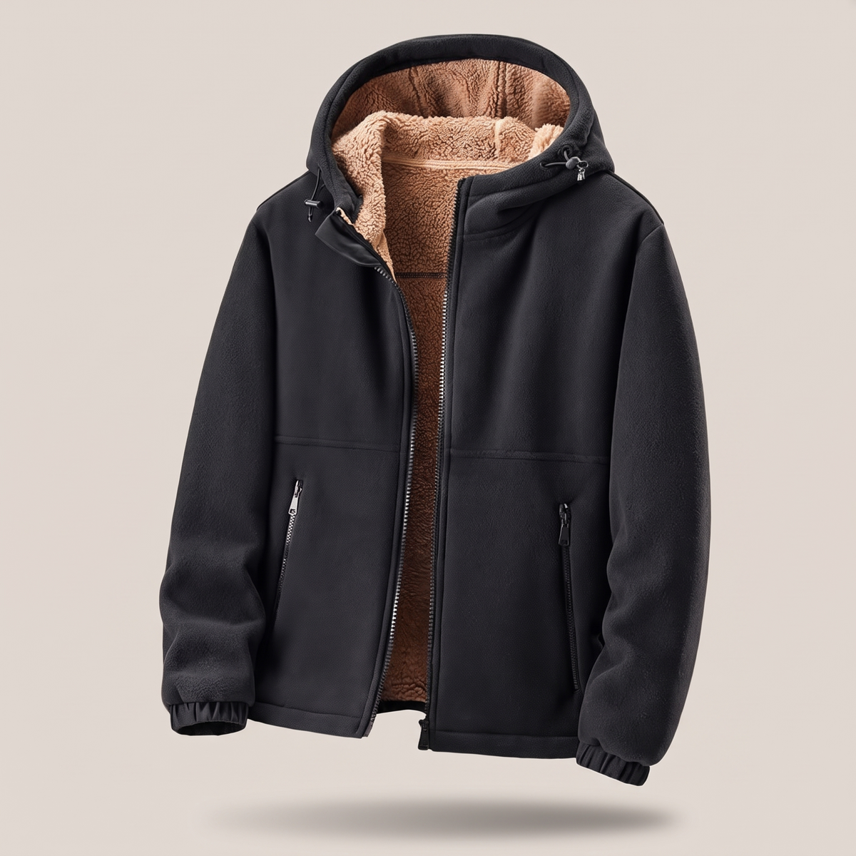 Men's Lambswool Jacket with Adjustable Hood and Zip Pockets
