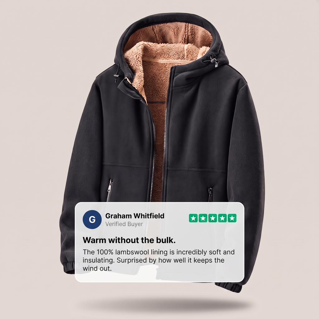 Men's Lambswool Jacket with Adjustable Hood and Zip Pockets