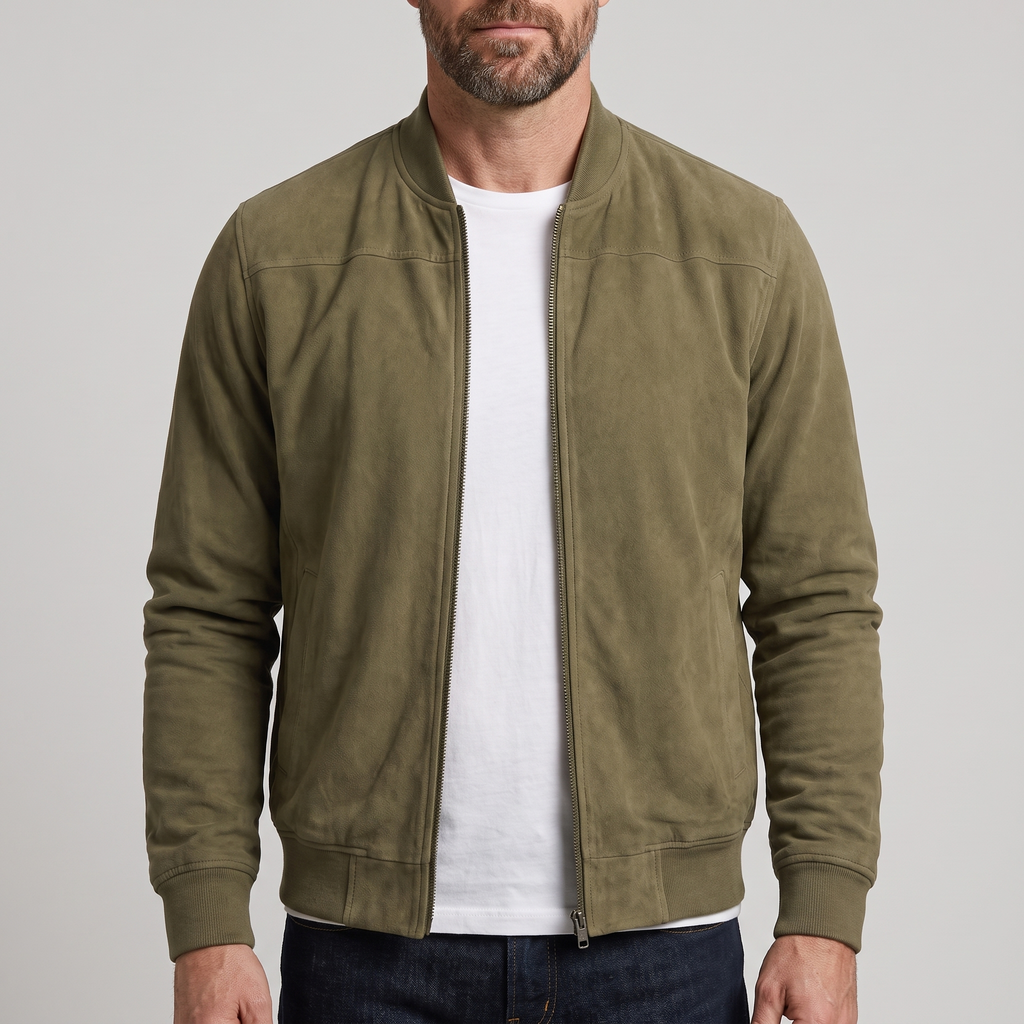Men's Cotton Zip-Front Flight Jacket with Relaxed Fit