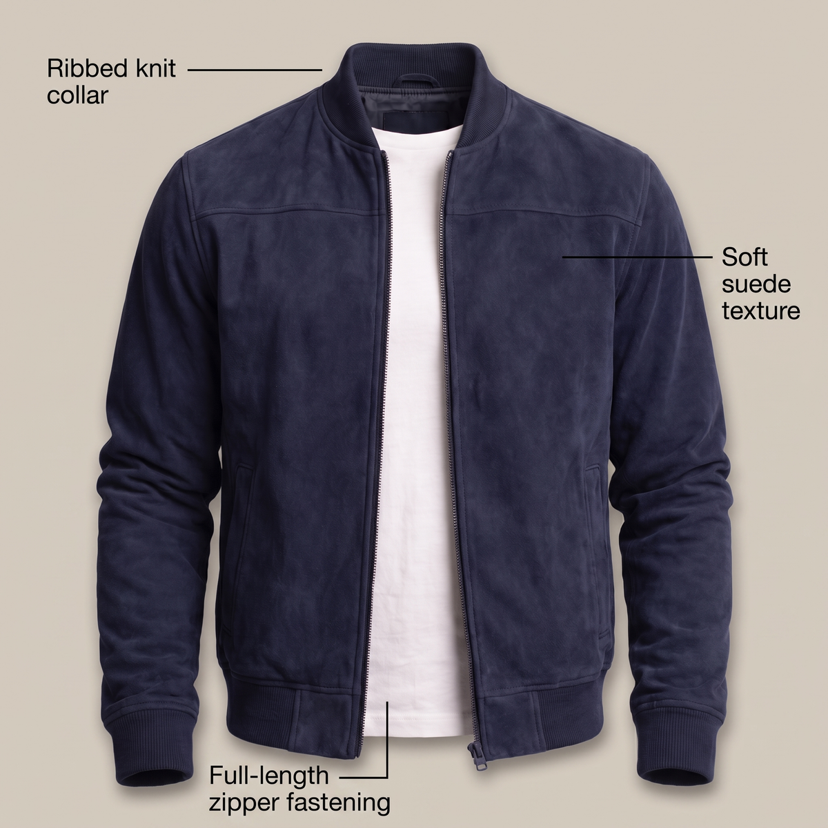 Men's Cotton Zip-Front Flight Jacket with Relaxed Fit
