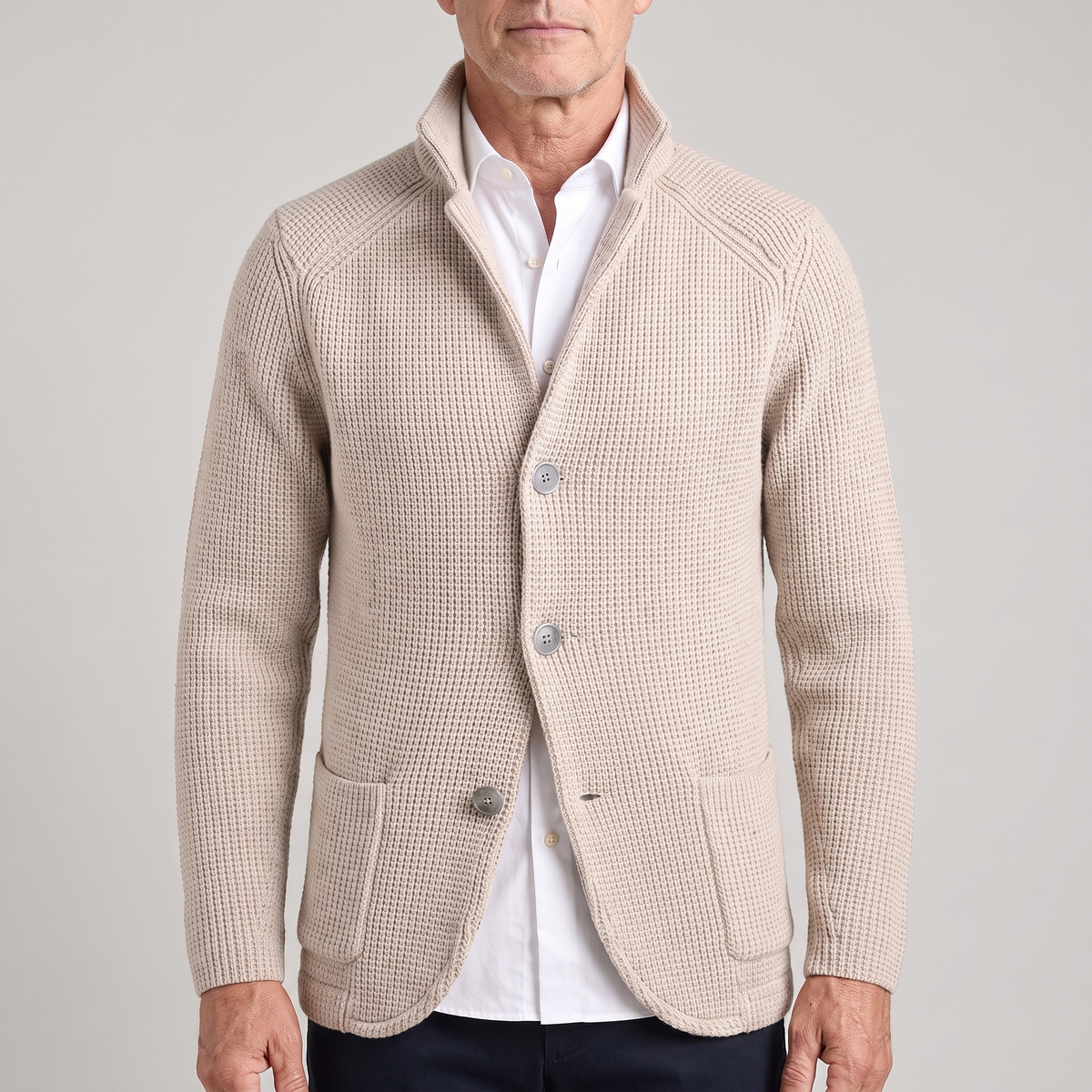 Men's Cardigan with Classic Button Placket and Elegant Collar
