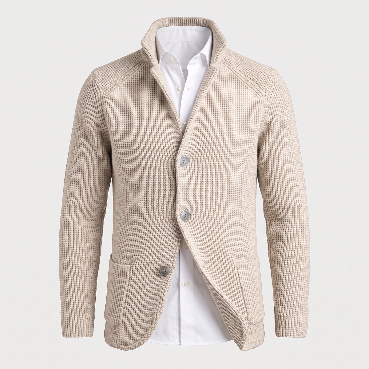 Men's Cardigan with Classic Button Placket and Elegant Collar