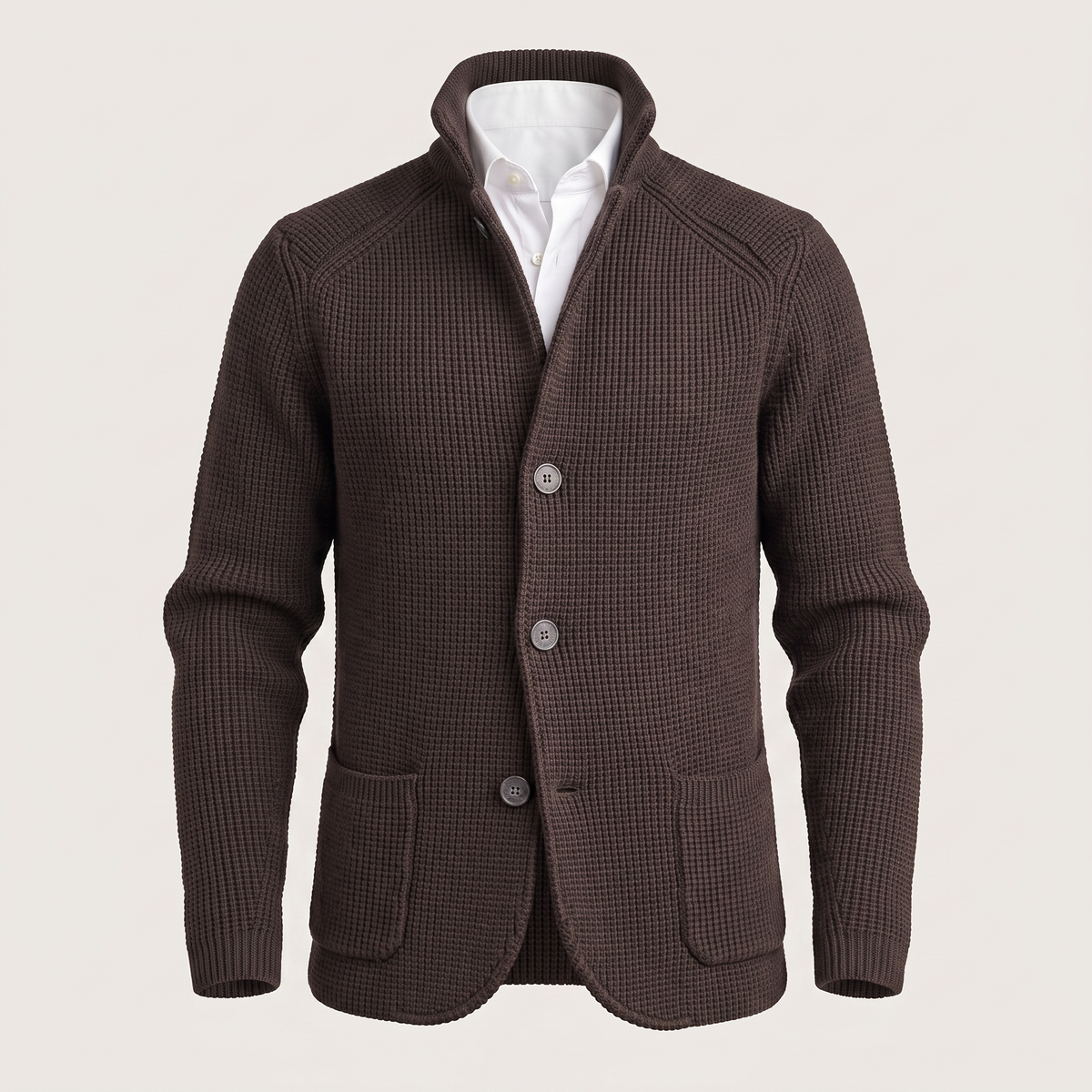 Men's Cardigan with Classic Button Placket and Elegant Collar