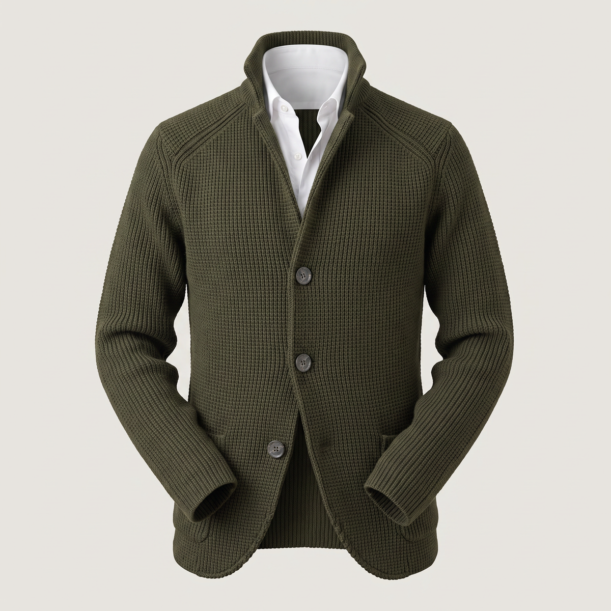 Men's Cardigan with Classic Button Placket and Elegant Collar