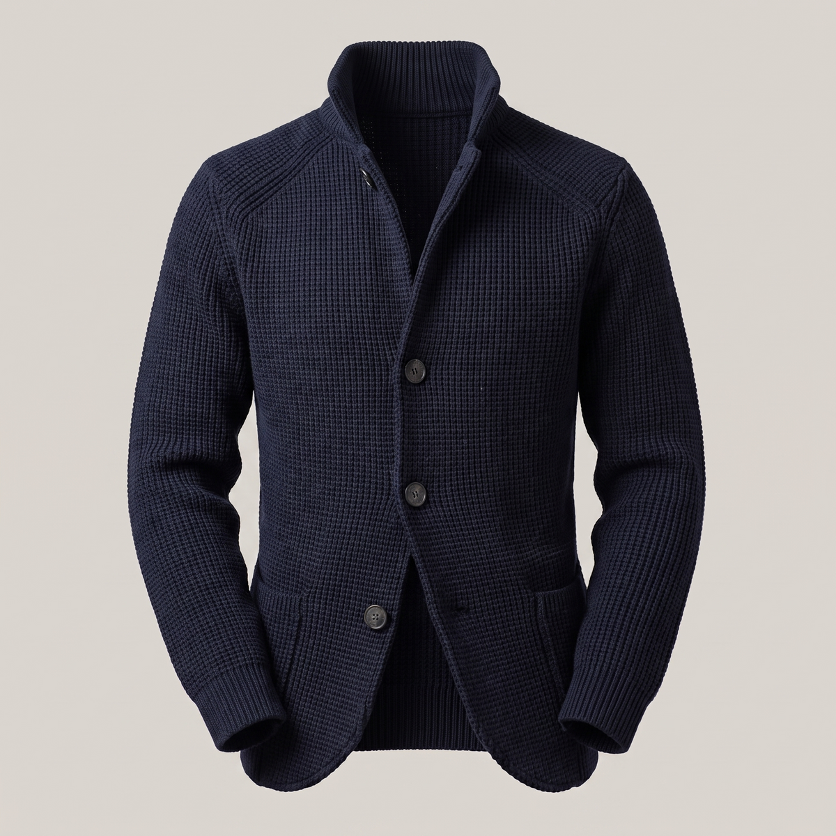 Men's Cardigan with Classic Button Placket and Elegant Collar