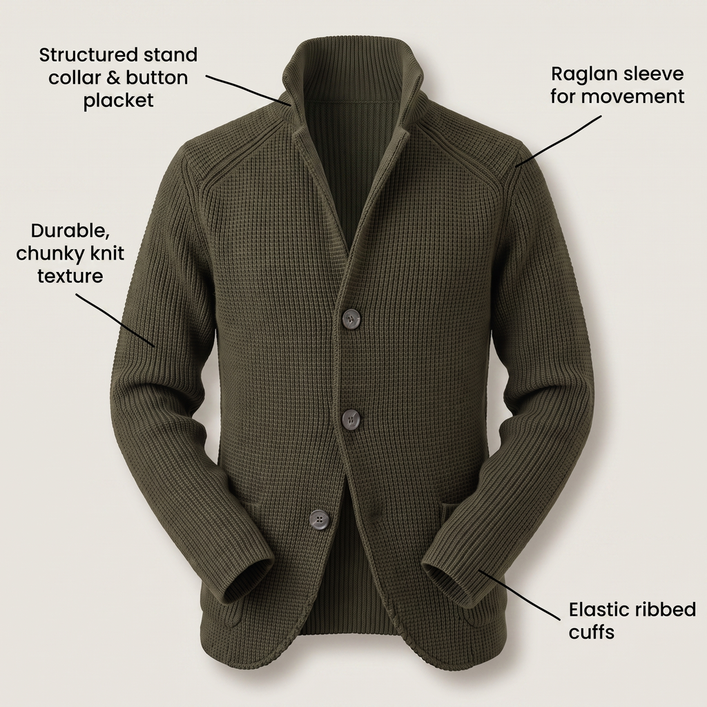 Men's Cardigan with Classic Button Placket and Elegant Collar