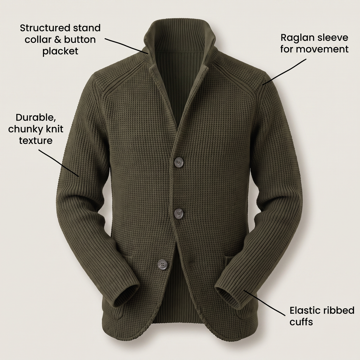 Men's Cardigan with Classic Button Placket and Elegant Collar