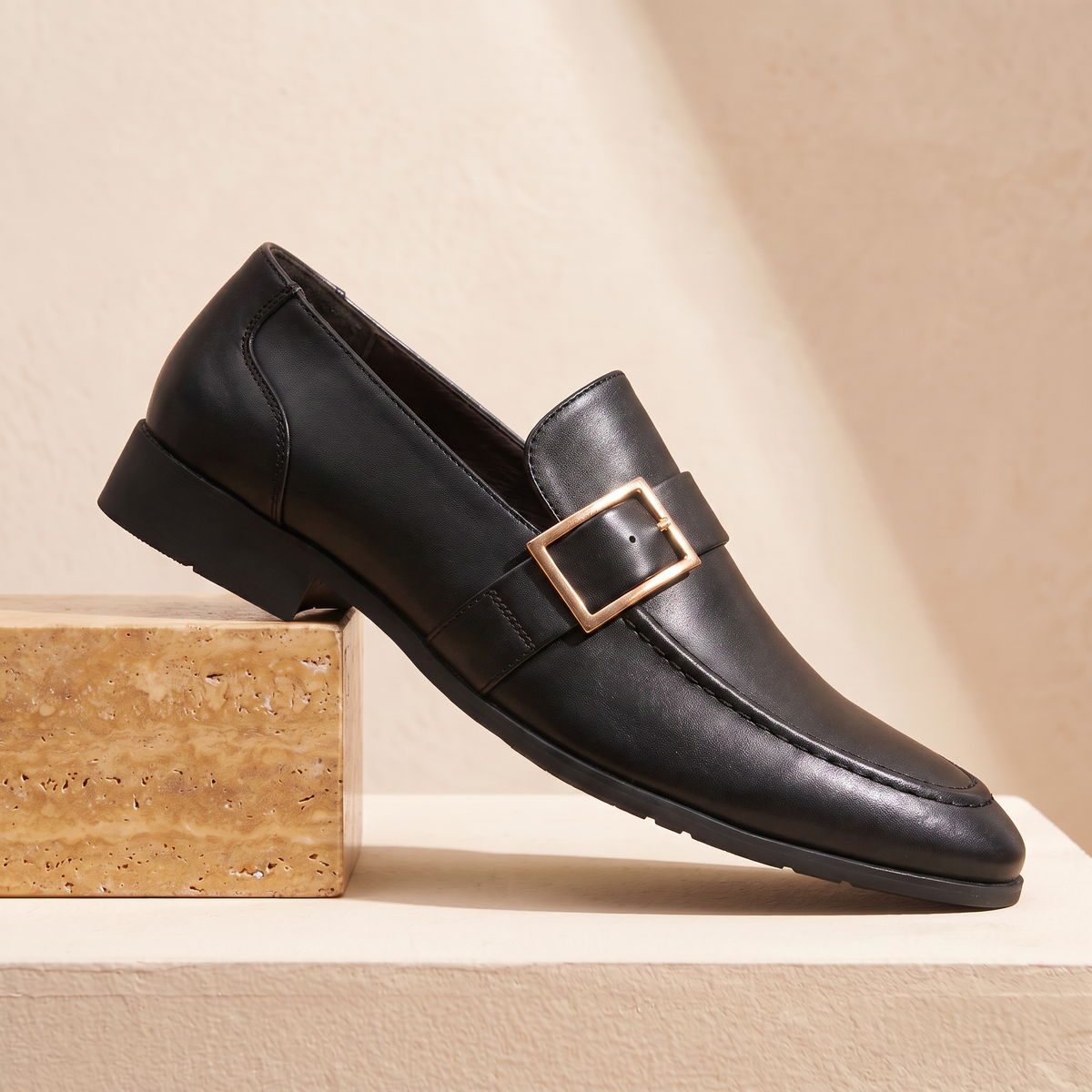 Men's Slip-On Leather Loafers with Soft Lining and Light Sole