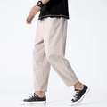 Men's Cotton Cropped Pants with Drawstring Waist and Loose Fit