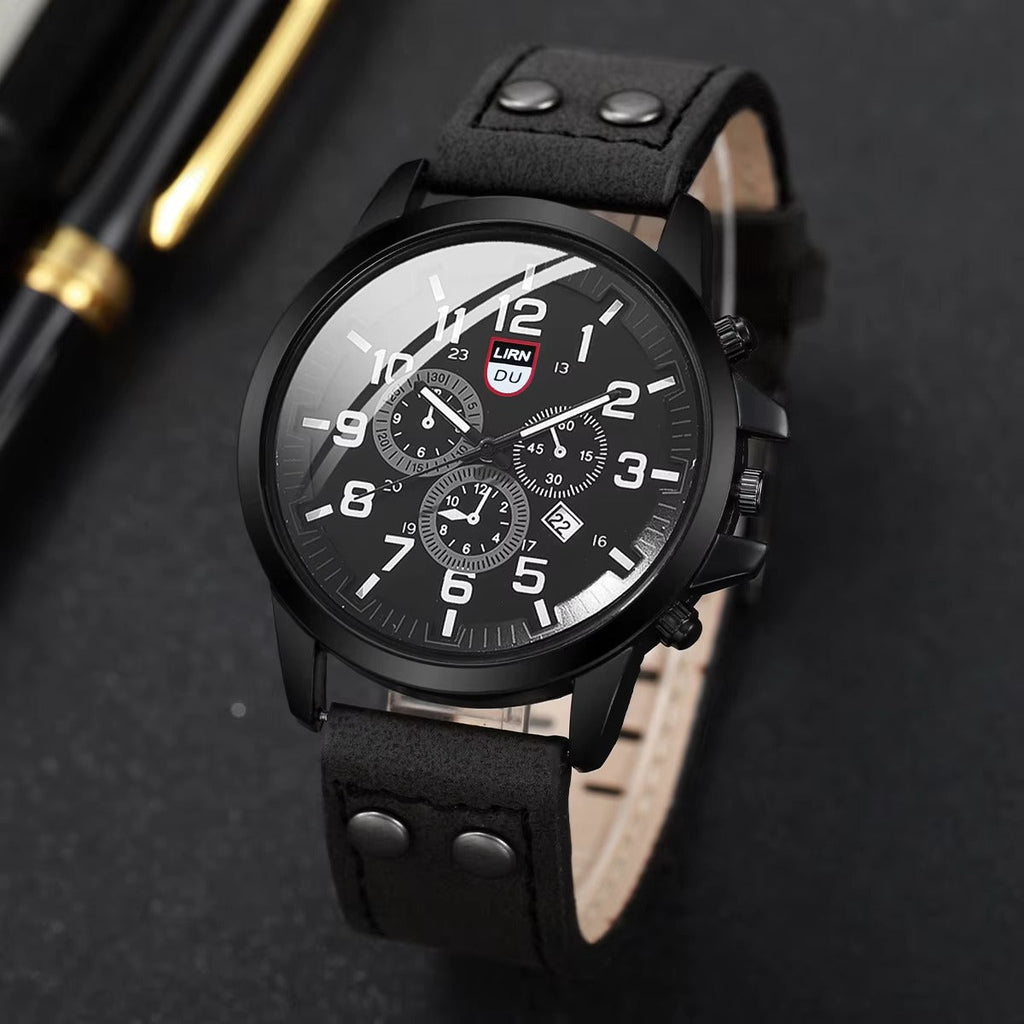 Men's Leather Quartz Watch with Slim Build and Versatile Style