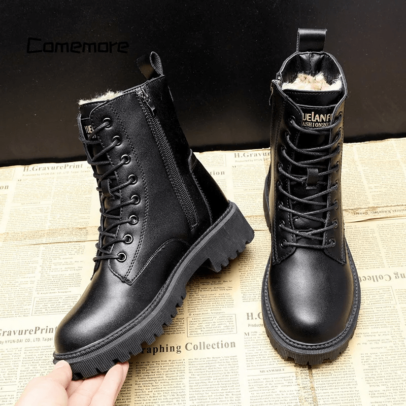 Women's Boots with Lace-Up Front, Rounded Toe and Lined Interior