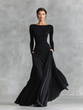 Women's Long-Sleeve Maxi Dress with Boat Neckline and Ruching