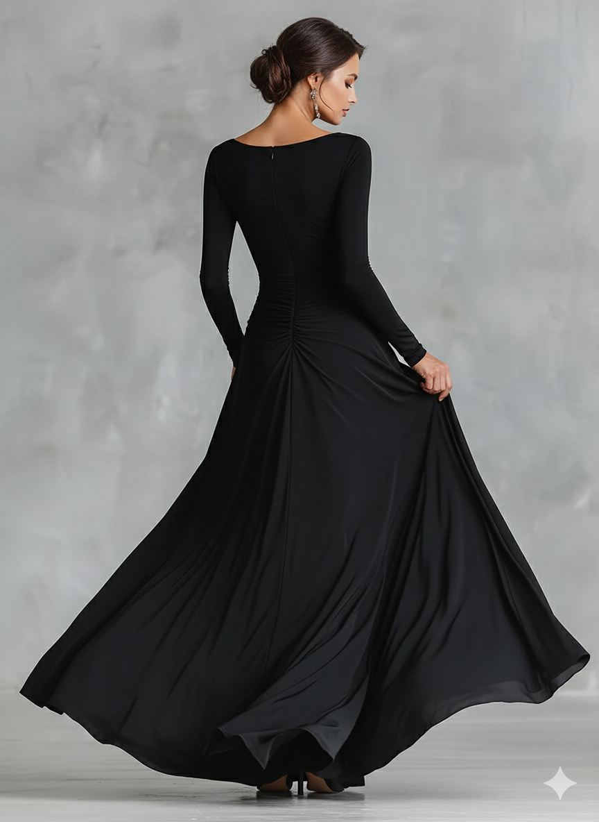 Women's Long-Sleeve Maxi Dress with Boat Neckline and Ruching