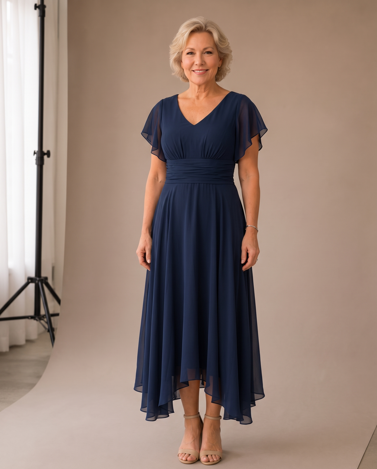 Women's Maxi Dress, V-Neck with Short Sleeves and Relaxed A-Line Fit