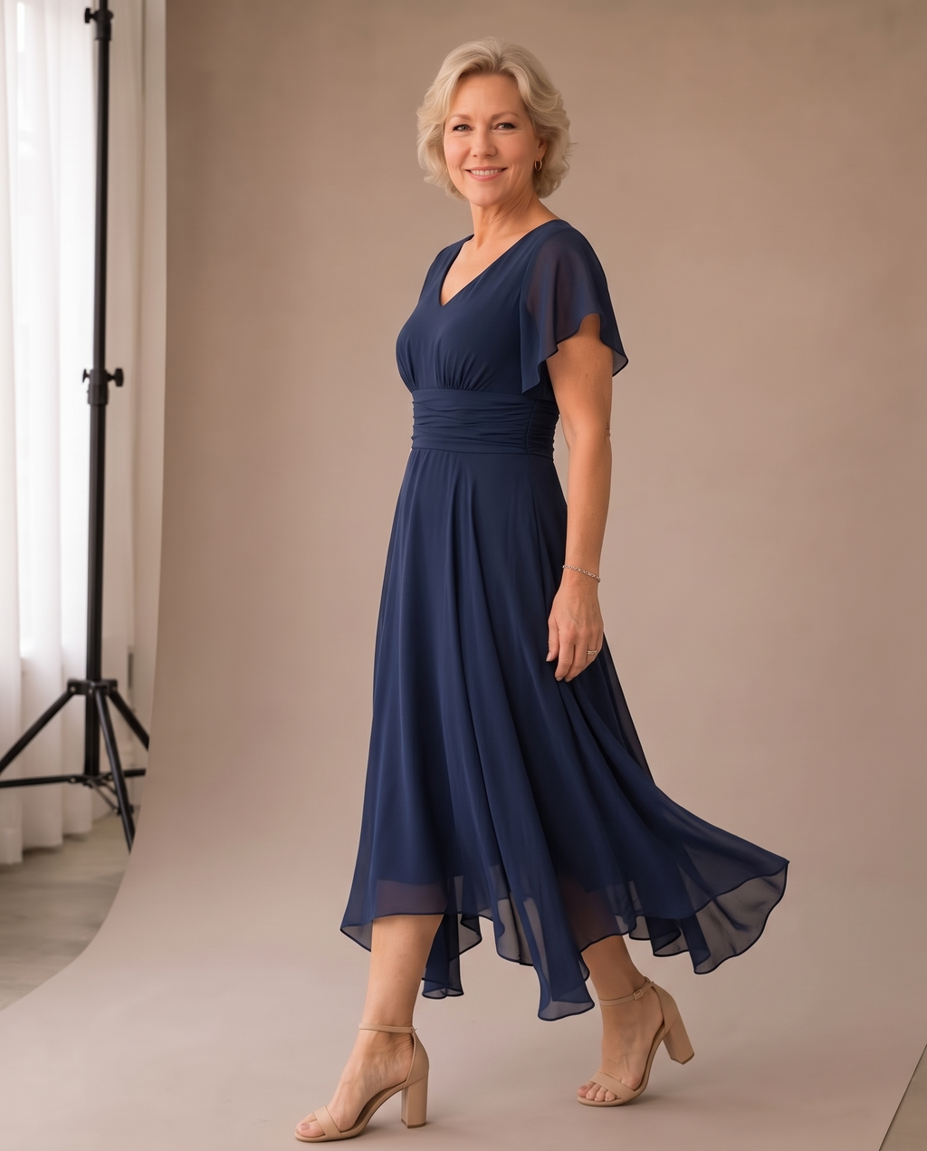 Women's Maxi Dress, V-Neck with Short Sleeves and Relaxed A-Line Fit