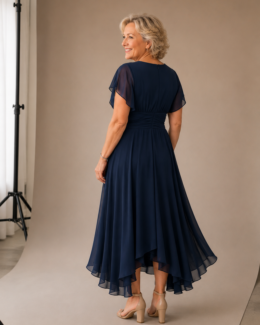 Women's Maxi Dress, V-Neck with Short Sleeves and Relaxed A-Line Fit
