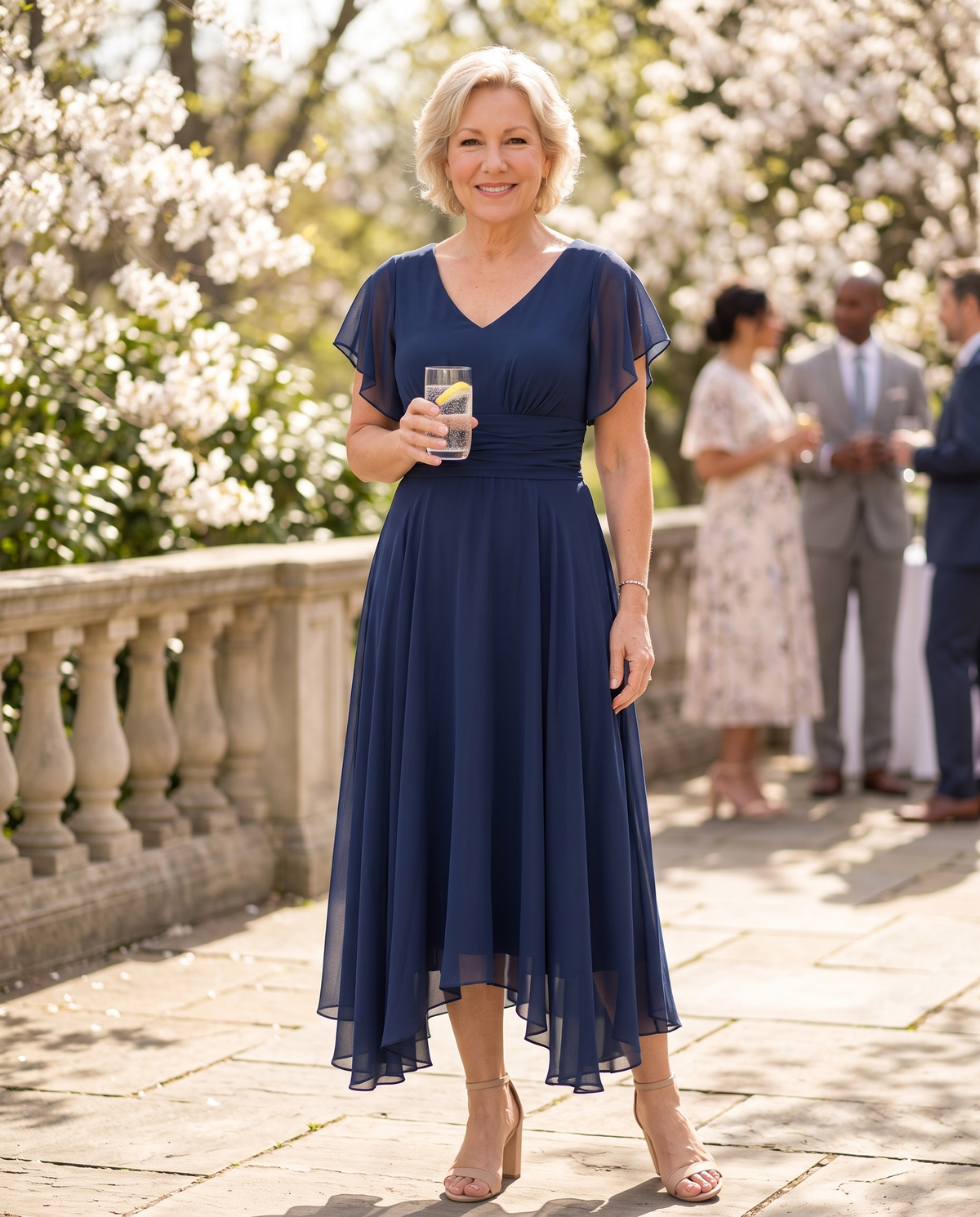 Women's Maxi Dress, V-Neck with Short Sleeves and Relaxed A-Line Fit