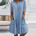 Women's Dress with Collar, Button Placket and Pockets