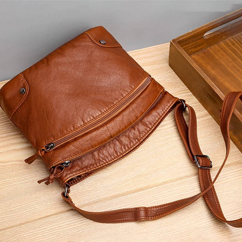 Women's PU Leather Crossbody Bag, Seven Pockets, Adjustable Strap