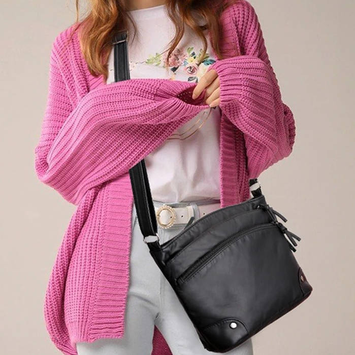 Women's PU Leather Crossbody Bag, Seven Pockets, Adjustable Strap